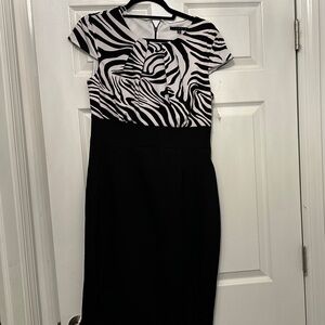 Tiana B. Zebra Print Black Midi Dress